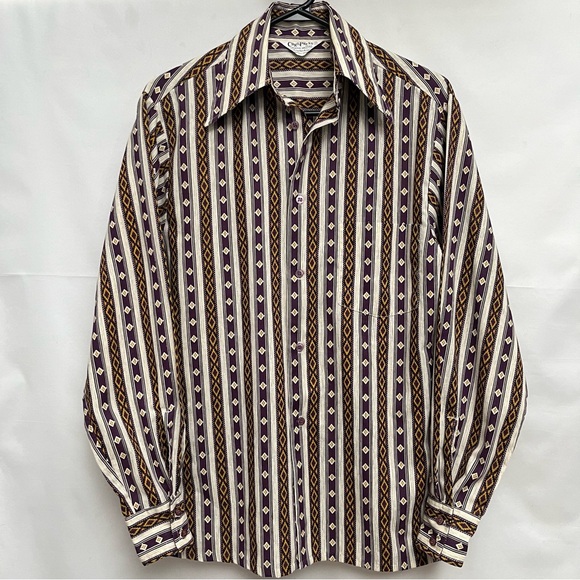 1970s - rare western Aztec pattern shirt - purple and yellow - Picture 2 of 4